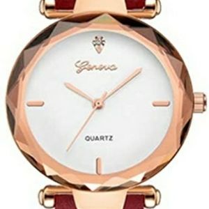 Golden Rose w/Red leather Band watch for Women's.